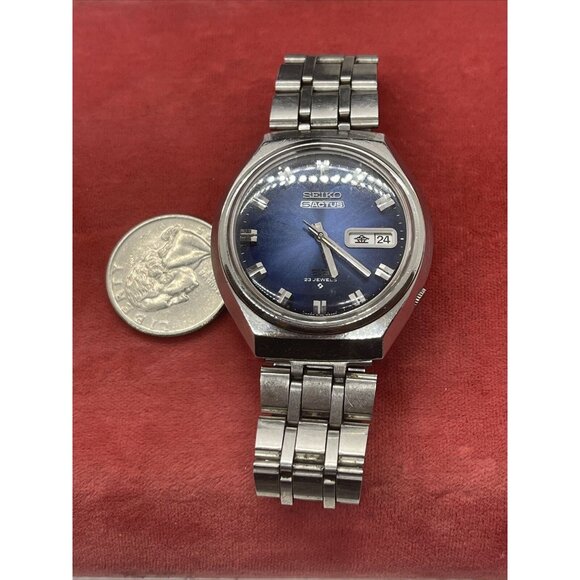 VINTAGE 1975 Seiko 5 Actus SS 23j Mens Watch Bracelet Blue Dial 6106-8680 - Picture 9 of 10